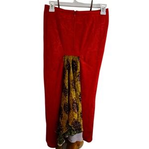 Vintage Georges Levesque Red Print Maxi Skirt silk layers art to wear Small